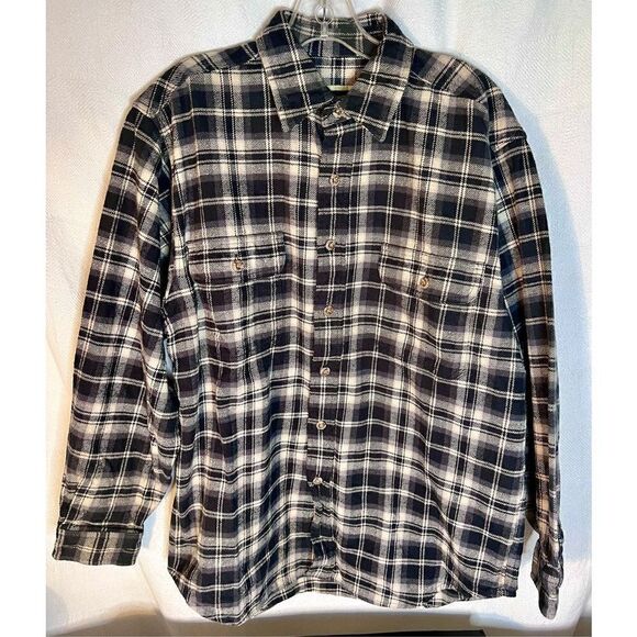 VINTAGE Field & Stream Heavyweight Flannel Shirt Mens Sz Med Blue Gray Cream - Picture 1 of 8